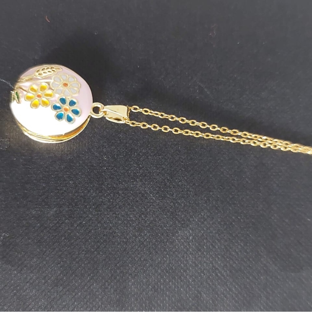 Gold-Tone Floral Enamel Locket Necklace - Pink, Blue & Yellow